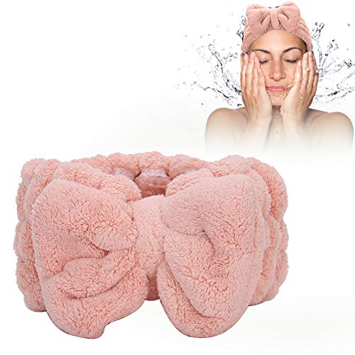 Diadema de Lana de Coral Con Lazo, Banda Para El Cabello, Lazo, Fuerte Absorción de Agua, Lavado, Maquillaje Facial, Ducha, Maquillaje, Diadema Cosmética, Accesorios Para El Cabello(Rosado)