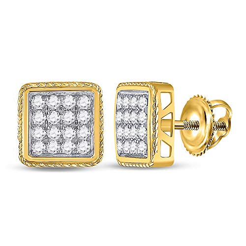 Diamond2Deal - Pendientes cuadrados de oro amarillo de 14 quilates para hombre, 1 cttw