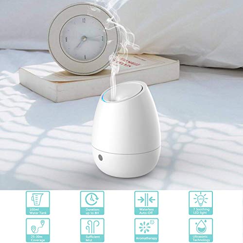 Difusor de Aceite Esencial, Ultrasónico Aromaterapia Humidificador con 7 colores cambiantes de noche para 8 horas Difusor de Aroma, Apagado automático para dormitorio, oficina en casa, spa de yoga