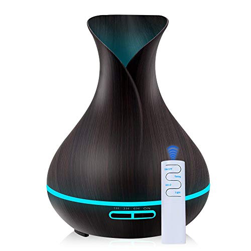 Difusor de Aceites Esenciales 400 ml - Humidificador de Aire por Ultrasonidos Niebla Fresca Aroma Difusor Aroma de Niebla Aire Humidificador de Perfume Eléctrico con 7 Colores Cambiantes Telecomando