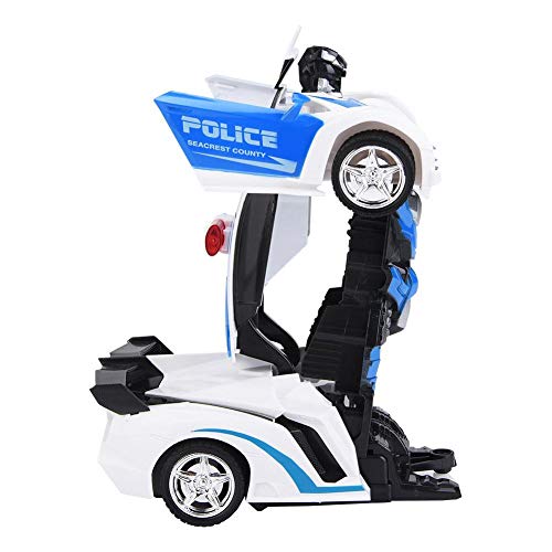 Dilwe Transformación Robot Coche, 1/18 Escala One-Key Deformación Control Remoto Coche con Luces Shape-Shift Modelo de Coche Vehículo de Juguete para Niños(Coche de policía)