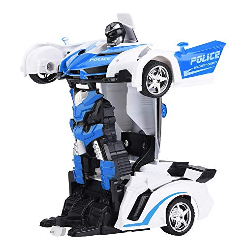 Dilwe Transformación Robot Coche, 1/18 Escala One-Key Deformación Control Remoto Coche con Luces Shape-Shift Modelo de Coche Vehículo de Juguete para Niños(Coche de policía)