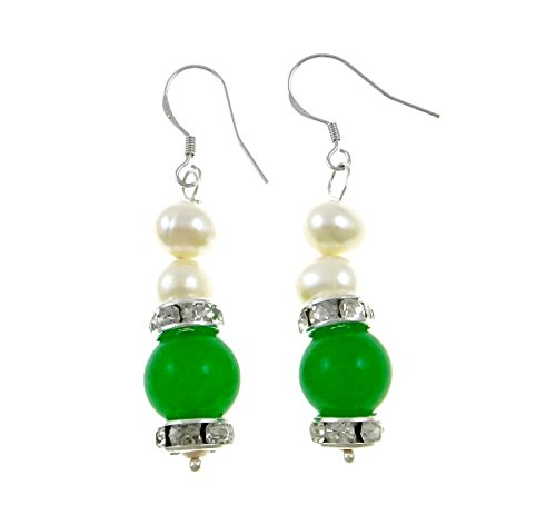 Diseño elegante StunningBoutique agua dulce blanco perla y Jade con elementos de cristal de Swarovski Jade pendientes Rhinestone Zircon para las mujeres presentado en una bonita caja de regalo