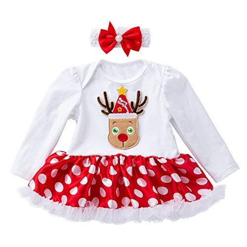 Disfraz Navidad Vestido para Bebe Niñas 3 Meses-18 Meses Invierno PAOLIAN Conjuntos Monos Vestido y Diademas Manga Largas Lunares Papa Noel Otoño Ropa Bebe Traje de Navidad Decoracion arbol