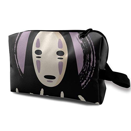 DJNGN Bolsa de maquillaje Bolsa de cosméticos Spirited Away Sin rostro Texto en japonés Bolsa multifuncional Kit de viaje Bolsa de almacenamiento