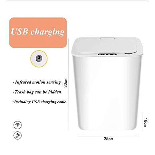 Dljyy Baño sin Contacto Bote de Basura con Tapa, Cocina Salón USB Smart Cubo de Basura Cubo de la Basura, la Basura sin Contacto del Sensor de Movimiento de Infrarrojos automático Puede 12L