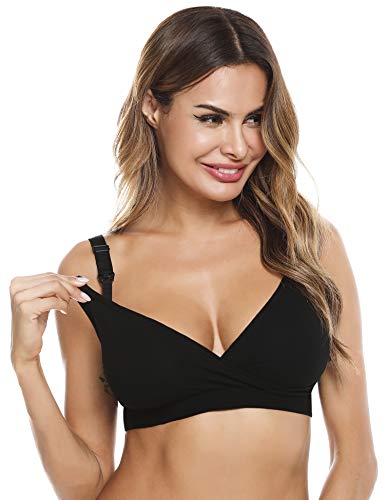 Doaraha Sujetadores de Lactancia Premamá para Mujer Sujetador de Maternidad Bra Bralette sin Costuras Sostén Embarazada con Almohadillas Prevención Derrames Removibles (Negro, XL)