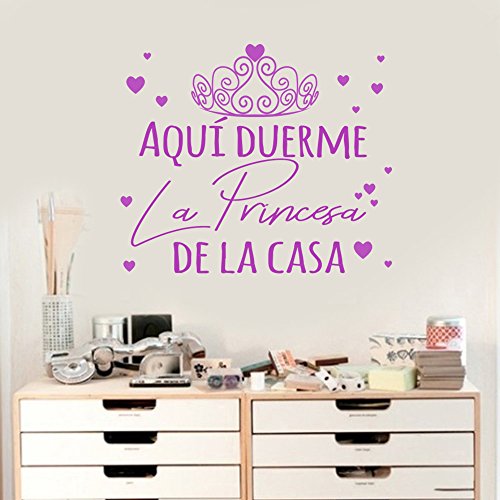 Docliick® Frase Vinilo habitación infantil"AQUÍ DUERME LA PRINCESA DE LA CASA" Vinilos decorativos vinilo frases motivadoras para pared.Pegatina de pared DC-18019 (30x20cm)