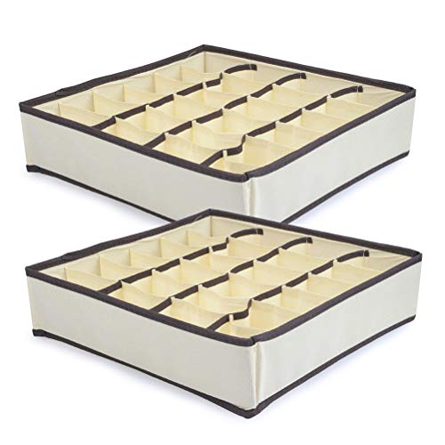 DODUOS 2 Cajas De Almacenamiento No Tejidas Para Ropa Interior, 24 Celdas, Organizador De Cajones Plegables, Divisores De Cajones Para Guardar Calcetines, Bufandas, Corbatas De Sujetador (Beige)