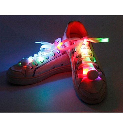 DoGeek Multicolor Cordones LED Cordones Luminosos para Zapatillas Bateria Cargada Nylon Seguridad&Cool Correa Para Disco Danza Fiestas Ambiente Deportes Outdoors Al Aire Libre Noche (1 pc, Colorido)