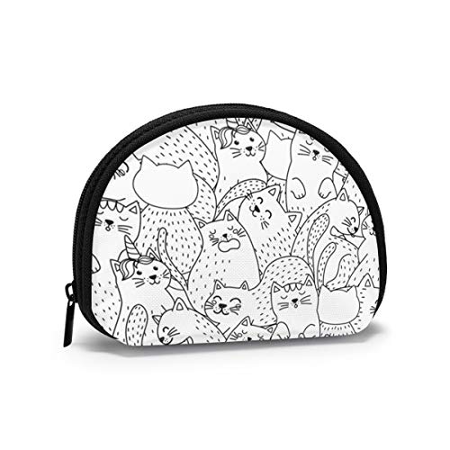 Doodle Gatos Lindos página para Colorear Mujeres Divertidas niñas Shell cosmético Maquillaje Bolsa de Almacenamiento Compras al Aire Libre Monedas Billetera Organizador