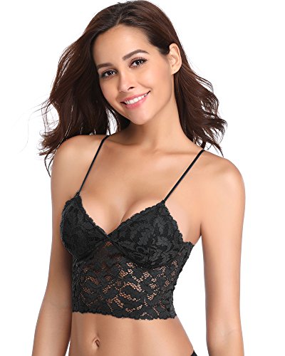 DotVol Sujetador Básico Mujer Encaje Floral Correa de Hombro Delgada Ajustable Negro EU XS