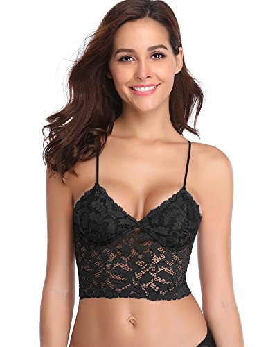 DotVol Sujetador Básico Mujer Encaje Floral Correa de Hombro Delgada Ajustable Negro EU XS