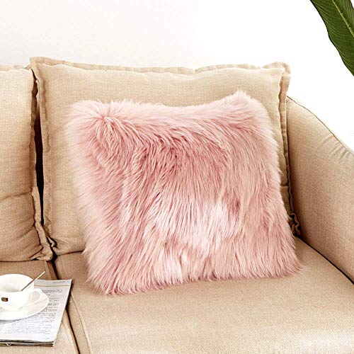 DQMEN 2Pcs Funda Cojines, Funda Almohada de Suave Piel sintética de Lana, Cojín Cubierta Tiro Funda de Almohada Sofá Decoración 45cm x 45cm (2Pcs Rosa, 45 x 45cm)