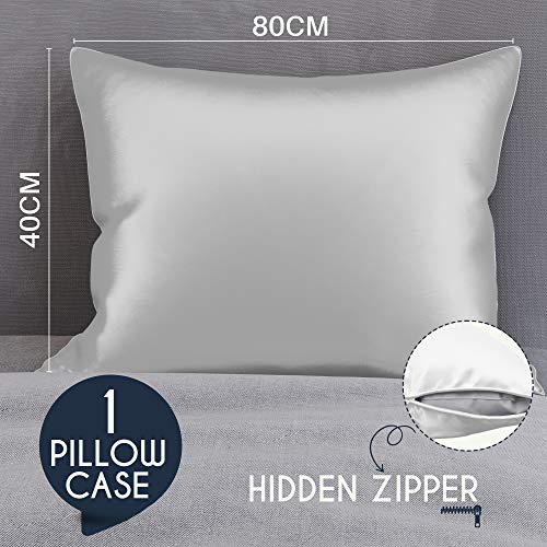 Dreamzie 1x Funda de Almohada Seda 40x80cm, Blanco, 19 Momme - 100% Seda de Morera Doble Lado - Vendido por Unidad - Fundas Cojines con Beneficios para el Pelo y la Piel - Antiarrugas - Antiacaros