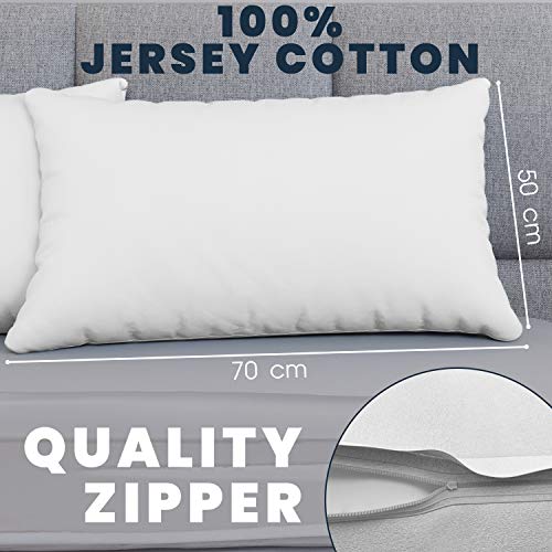 Dreamzie Juego de 2 x Fundas de Almohada 50x70 cm Blanco 100% Algodon Jersey - Funda de Almohada Algodon 50x70 - Funda Cojin para Cama 50x70 - Protector de Almohada