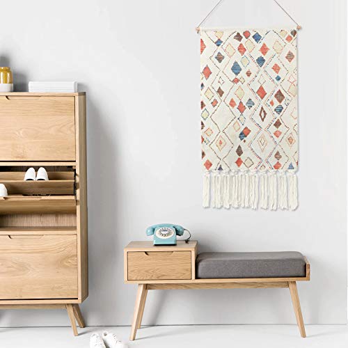 Dremisland Macramé Colgante de Pared Boho Macrame Mural Tejido Tapiz de Pared Bohemio Geométrico Arte de Pared para Sala de Estar Casa Dormitorio de Fondo con borlas (Vistoso.)