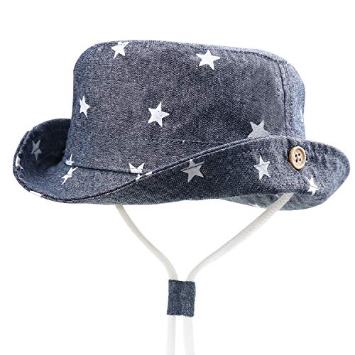 DRESHOW - Gorro para bebé para protegerlo del sol, unisex, con correa para la barbilla, UPF 50+ Azul Star Denim 12-24 Meses