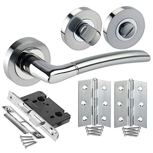 Duo Chrome Poignées de porte de salle de bain Pack avec, verrou et charnières h750024d HB1