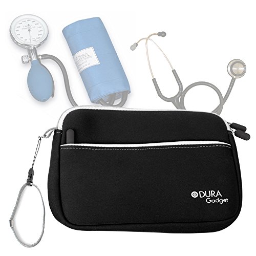 DURAGADGET Estuche De Neopreno Negro para Guardar Sus Accesorios Médicos (Estetoscopio/Tensiómetro) + Correa De Mano