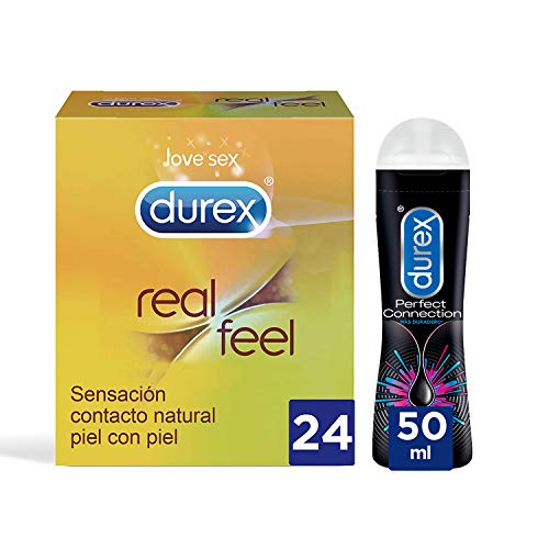 Durex Preservativos Real Feel + Lubricante Perfect Connection base silicona - 24 condones + 50ml