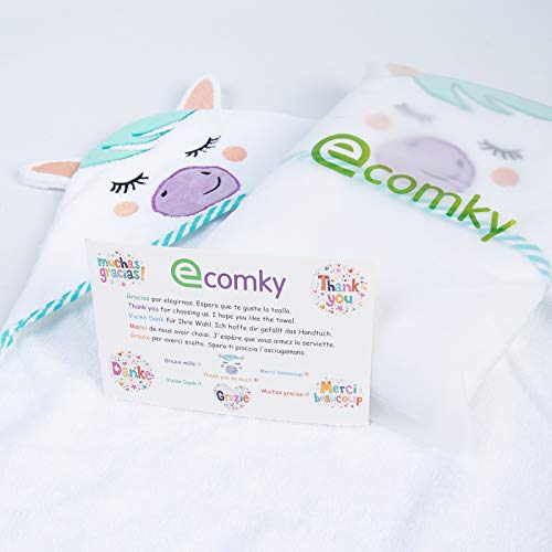 Ecomky Toalla Bebé con Capucha Capa Baño Infantil Poncho 100% Algodón Diseñado en España Regalo Recién Nacido Niñas Niños de 1,2,3,4 y 5 años Unisex Grande 90X90 cm Suave Absorbente 0-5 Años