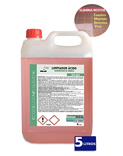 Ecosoluciones Químicas ECO-803 | 5 Litros | Desincrustante ácido | Limpiador de lechada, cementos, fachadas, mortero, yeso, escayola, etc.