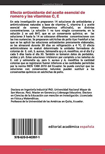 Efecto antioxidante del aceite esencial de romero y las vitaminas C, E: Conservantes naturales en salchichas de pollo