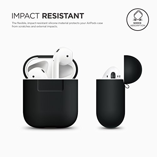 elago Funda Silicona Compatible con Apple AirPods 1 & 2 (LED Frontal no Visible) - Soporta Carga inalámbrica, Extra Protección (Negro)