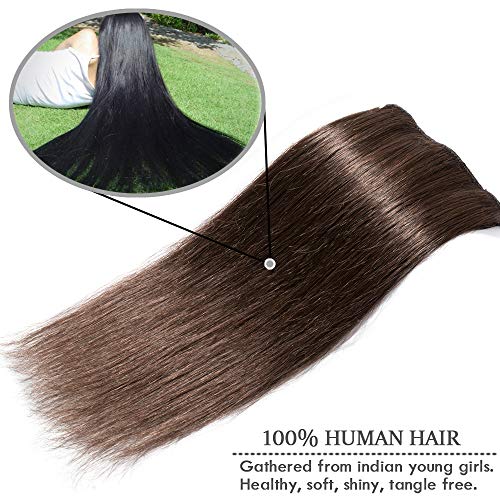 Elailite Extensiones de Clip de Pelo Natural Cabello Humano Remy Human Hair Mujer - 60 cm #04 Castaño Medio -[Delgada]