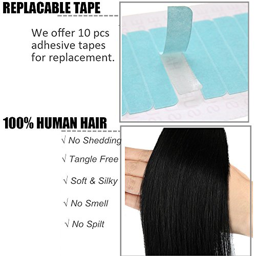 Elailite Extensiones Sin Clips Adhesivas Naturales 100% Remy Pelo Humano [2.5g *20 Unidads] 50g - 45 cm #18P613 Ash Rubio Mecha Rubio Muy Claro - Tape in Hair Extension Lisa