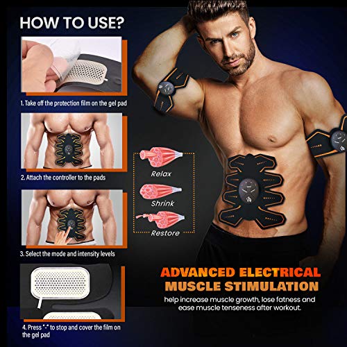 Electroestimulador Muscular Abdominales - Estimulador Eléctrico Para Abdomen, Brazos, Piernas y Cintura, Cinturón Masajeador y Reductor Abdominal con 8 Nodos, Para Adelgazar y Tonificar Los Músculos