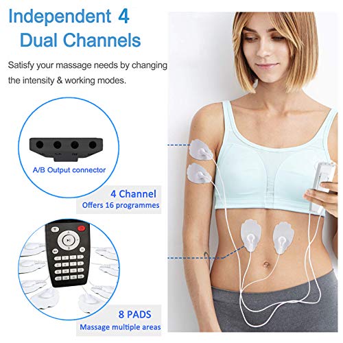 Electroestimuladores Tens y EMS Estimulador De Pulsos, Electroestimulador Digital Masaje,Recargable con 16 Modos y 8 Pads 2 Canales