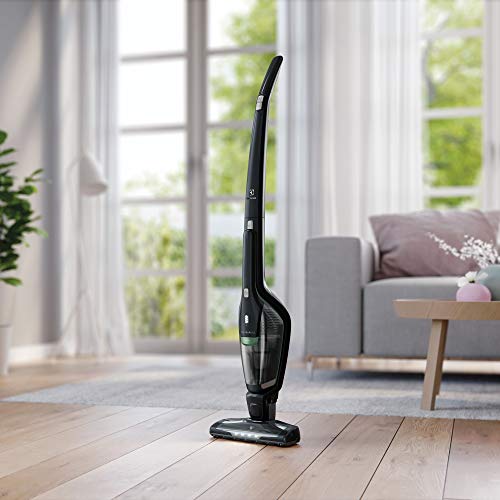 Electrolux eer7green Escoba eléctrica Ergorapido 2 IN 1, sin Saco, Doble Filtro Lavable, Carga Completa de Sol 4 Horas, Ebony Black