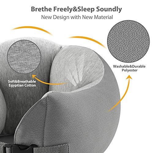 Elegear® Almohada de Viaje Espuma de Memoria Almohada Cervical - Almohada para el Cuello con Tapones Y Máscara de Ojos para Viaje Avión Oficina Familia - Gris Cristal