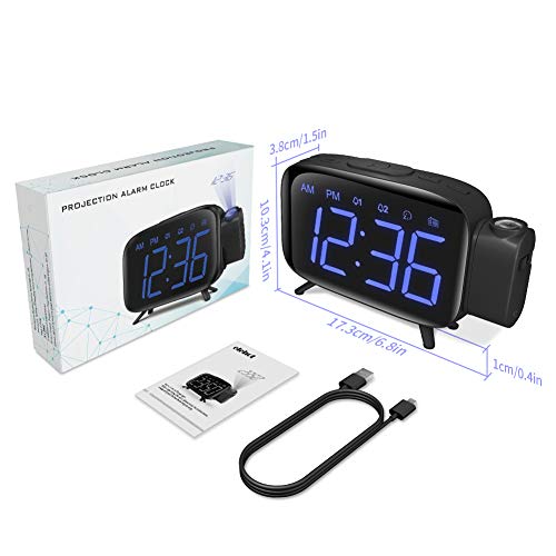 ELEHOT Despertador Digital Proyector Radio Despertador Reloj de Proyección Pantalla LCD Azul y Volumen Ajustable 7 Tonos Función de Radio Alimentación USB(Azul)