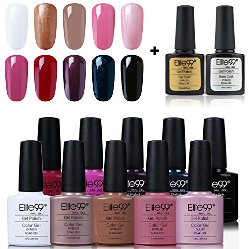 Elite99 Esmaltes Semipermanentes de Uñas en Gel UV LED, 10 Colores con Base y Top Coat Kit de Esmaltes de Uñas 002