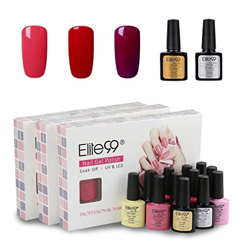 Elite99 Esmaltes Semipermanentes de Uñas en Gel UV LED, 5pcs Kit de Esmaltes de Uñas Base y Top Coat (003)