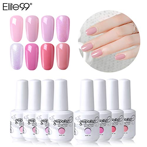 Elite99 Esmaltes Semipermanentes de Uñas en Gel UV LED, 8 Colores Kit de Esmaltes de Uñas de Color 005