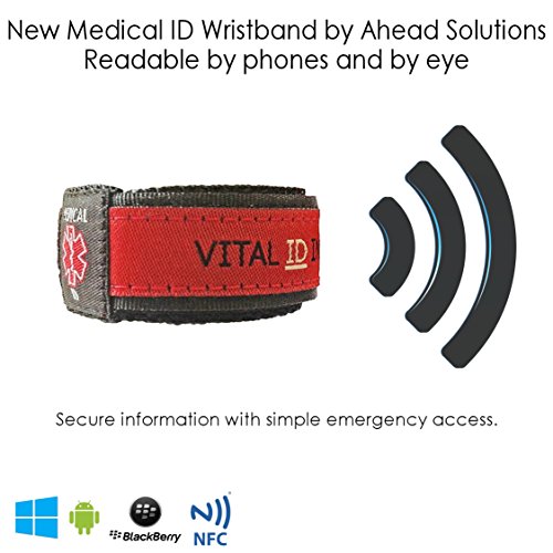 Emergency Medical Identity Bracelet Wristband with ID Card and NFC RFID Chip. Tap and Scan with Mobile Phone for Personal Information, Medication and Emergency Next of Kin Contact Details. (Red) by Ahead Solutions