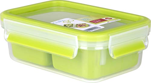 Emsa Clip&Go Snack - Recipiente hermético de plástico con 2 compartimentos totalmente hermético y libre de BPA, rectangular, 0,55L