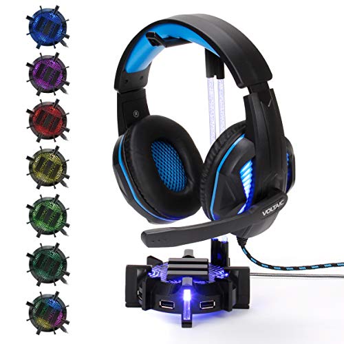 ENHANCE Soporte para Audífonos para Juegos - Soporte para Auriculares con Hub USB De 4 Puertos Iluminación LED Personalizable Cuello Flexible De Acrílico Base Universal para Escritorio