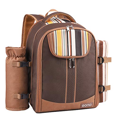 Eono by Amazon - Bolsa para refrigerador con mochila para picnic, 4 personas, juego de vajilla y manta