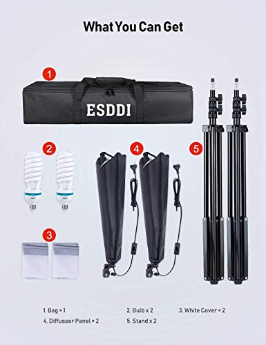 ESDDI Softbox Kit Iluminacion Fotografia con 2 Softbox 50x70cm, 2 Bombilla de Luz 800W, 2 Tripodes, 1 Bolsa de Transporte, Luz Continua para Estudio Fotográfico Profesional