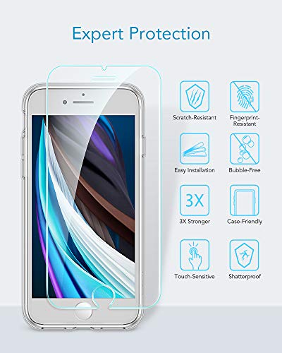 ESR Funda para iPhone SE 2020/8/7 + 2 Protector de Pantalla [Tapa Trasera 1,1mm Grosor] [2 Protectores de Pantalla Incluidos] [Esquinas con Cámaras de Aire] Funda Transparente para iPhone SE /8/7