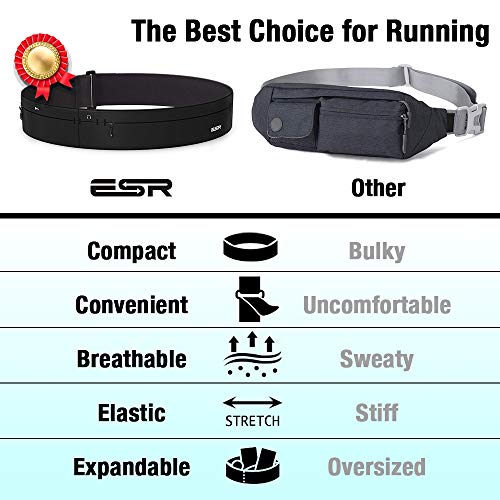 ESR Riñonera Deportiva Ajustable con Cierre Cremallera, Running Belt para iPhone SE 2020/X/XR/XS Plus/8/8Plus/7 con Puerto Auriculares y Cinturón Dinero, para Deportes, Bicicleta, Viajar, Gimnasio-L