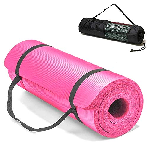 Esterilla Yoga Alfombrilla de Yoga fitness10MM Grueso 183*61cm Esterilla de Fitness Ecológica Colchoneta de Yoga Fitness Gimnasio Cámping Antideslizant con bolsillo cómoda (Rosa, Grues10MM)