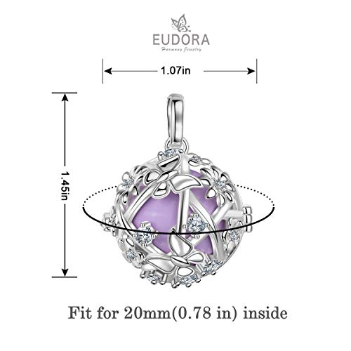 EUDORA Harmony Ball Llamador de Angeles Mariposa Colgante Mujer Carillón Música Cadena Zirconia Estéreo Collar 20mm Regalos Originales para Mujer 76,2CM + 114,3CM