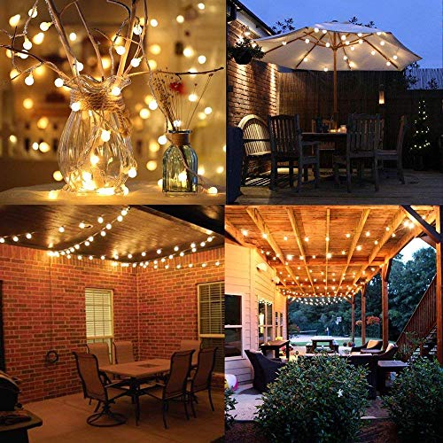 EUKO Guirnalda luces exterior 10 m 100 LEDs impermeable Cadena de luces 8 Modos con Control Remoto para Dormitorio,Jardines,Boda,Cumpleaños (blanco cálido)