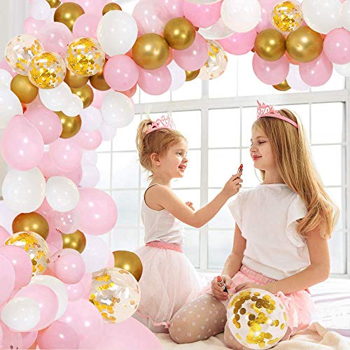 Evance Kit de Guirnalda de Globos 128 Piezas Guirnalda de Arco de Látex Globos Confeti Blanco y Dorado Lleno Paquete de Globos para Decoración de Boda Cumpleaños Fiesta (128 Piezas)